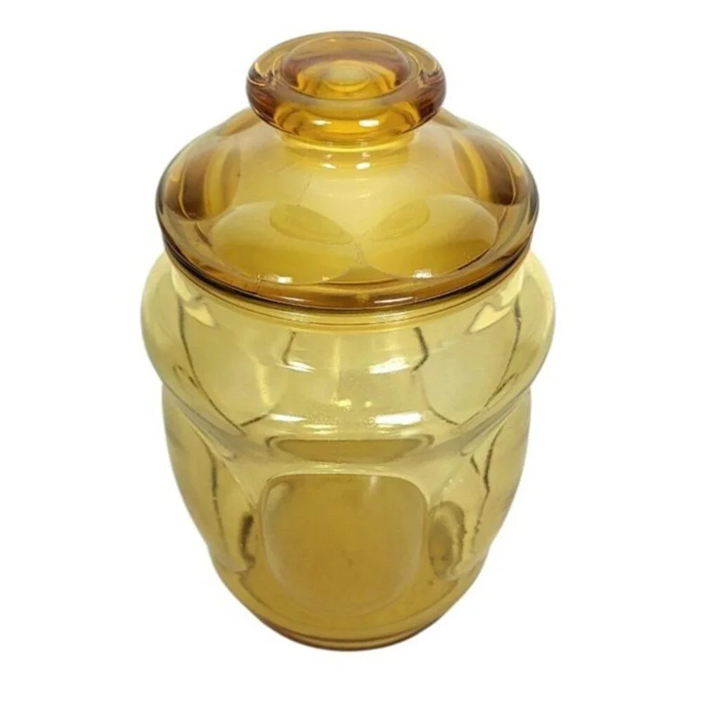 Vintage MCM Amber Glass Thumbprint Bubble Apothecary Canister Candy Jar 8